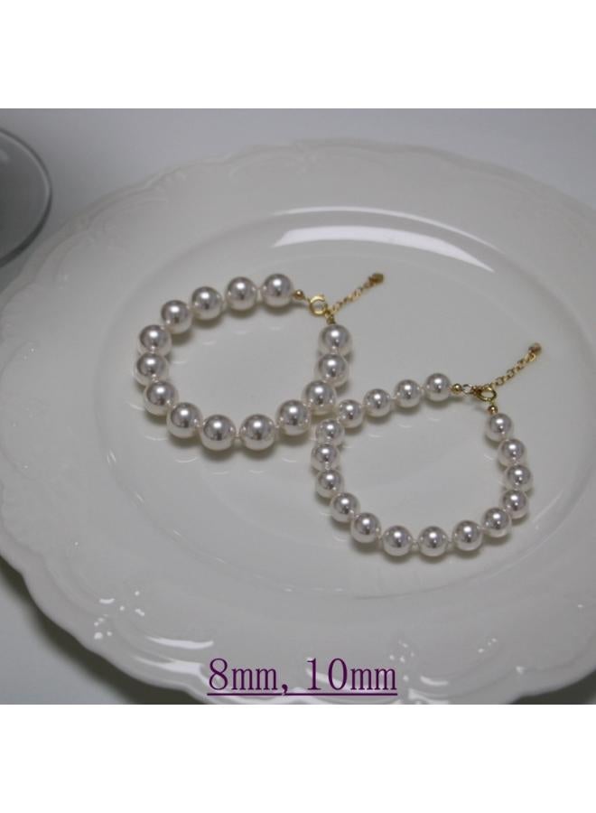 NIBEMINENT Small Sweet Potato French Retro Knotted Shijia Pearl Bracelet Round Strong Light High-grade Simple Temperament 