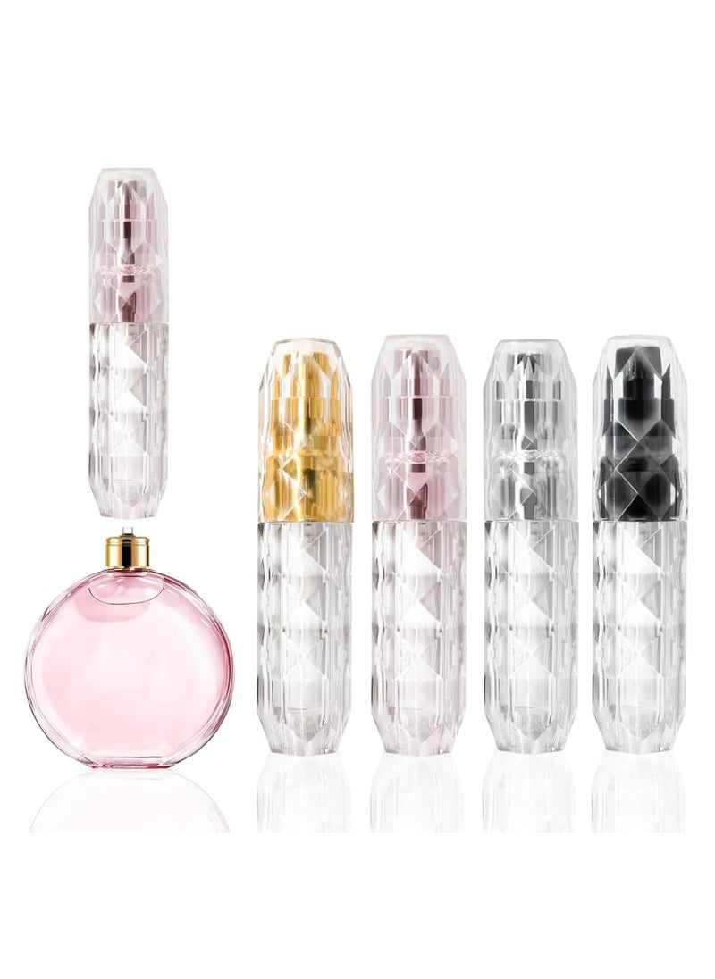 Oasisgalore - 4 pcs 5ml Diamond Design Refillable Perfume Atomizers, Portable Travel Spray Bottles - Image 1