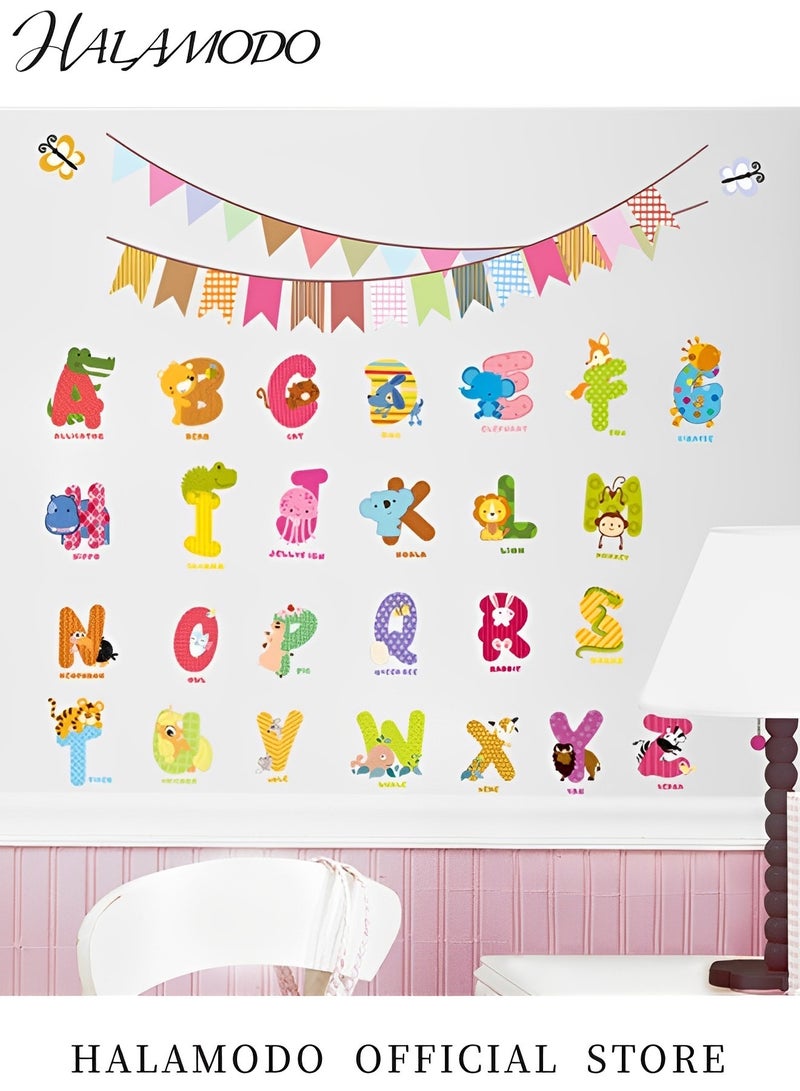 HALAMODO Animal Alphabet Wall Decals Colour Decals Stickers ABC Educational Wall Stickers Removable Stick Letters Wall Decals for Bedroom Wall Décor for Girls Boys Baby Room & Nursery - Image 2