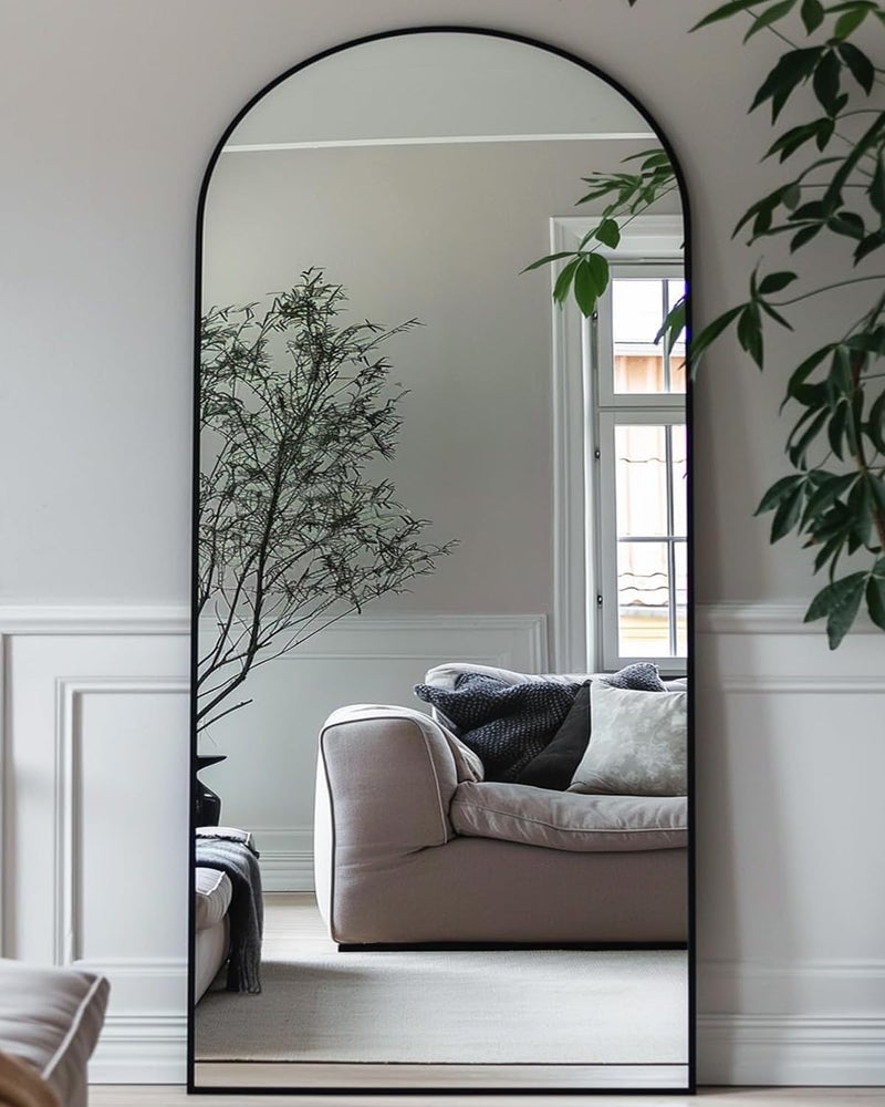 Antok 58" x21â€ Arched Full Length Floor Mirror, Black Aluminum Frame, Free Standing/Wall Mount/Leaning for Bedroom, Living Room, Dressing Room - Image 1