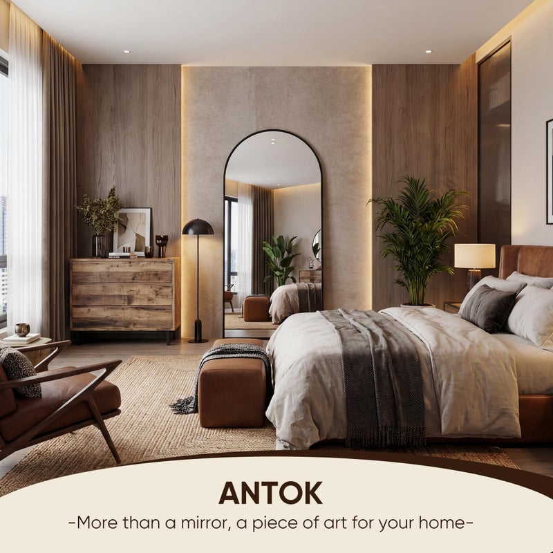 Antok 58" x21â€ Arched Full Length Floor Mirror, Black Aluminum Frame, Free Standing/Wall Mount/Leaning for Bedroom, Living Room, Dressing Room - Image 4