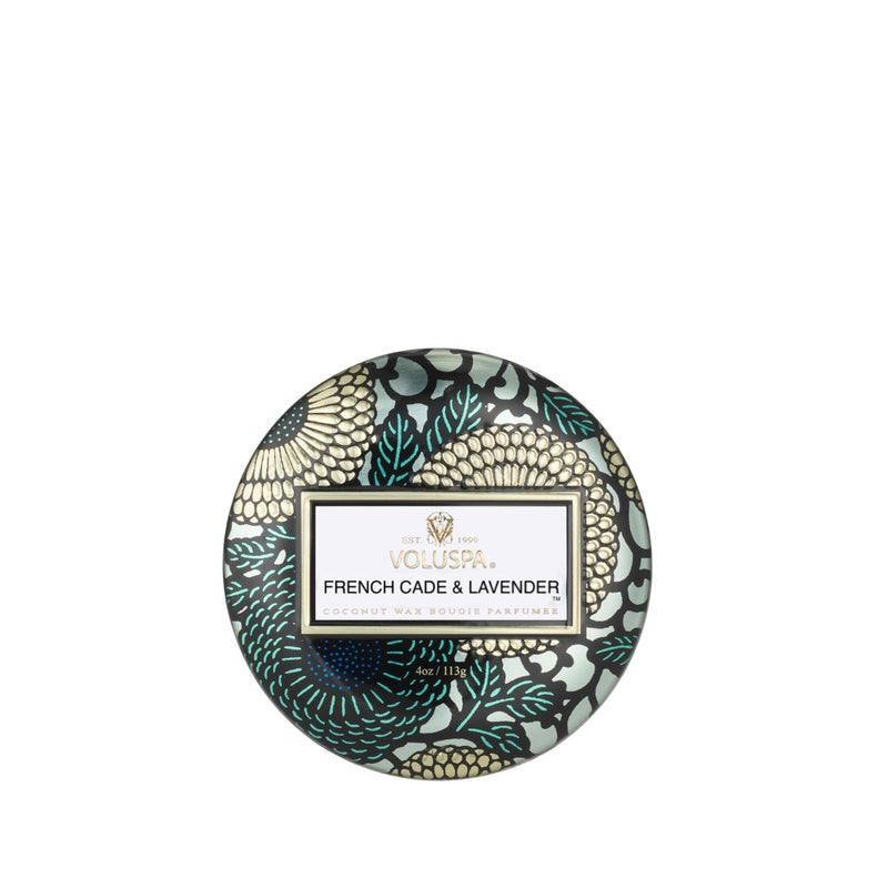 Voluspa French Cade Lavender, Mini Tin Candle, 4 oz, 25 Hour Burn Time, Coconut Wax for Clean Burning, Handcrafted in The USA - Image 1