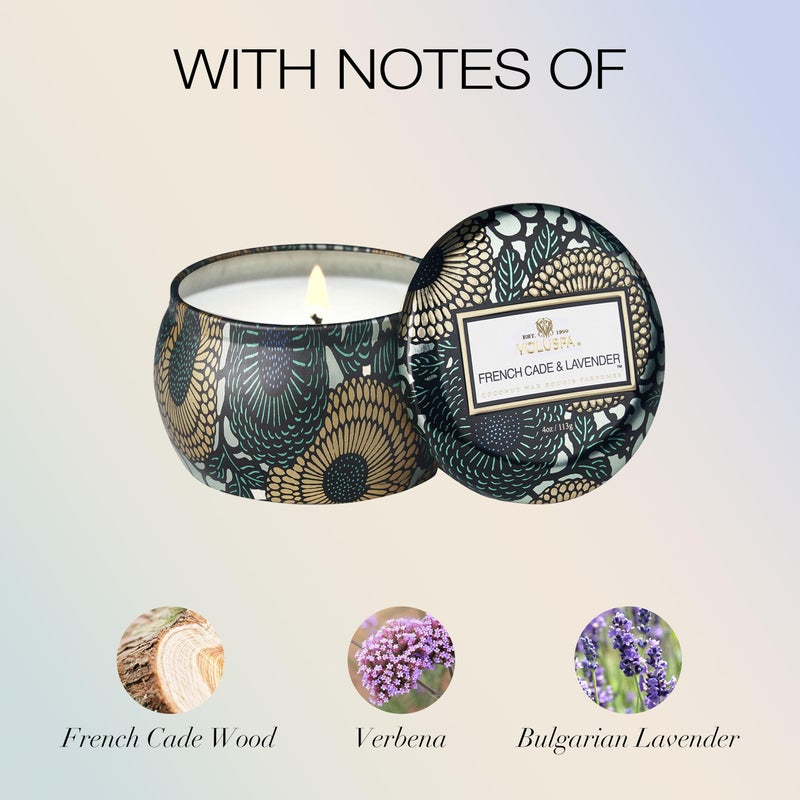 Voluspa French Cade Lavender, Mini Tin Candle, 4 oz, 25 Hour Burn Time, Coconut Wax for Clean Burning, Handcrafted in The USA - Image 3