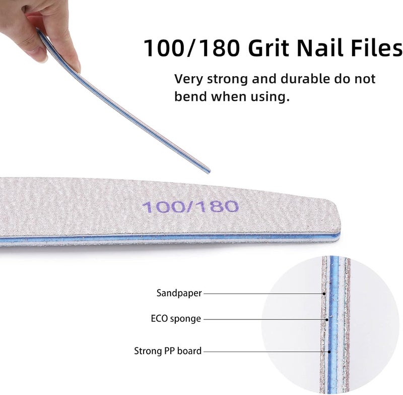BTYMS Nail Files for Acrylic Nails 100/180 Grit，25 Pieces Double Sided Emery Boards Limas Profesional Manicure Buffer Nails File - Image 4