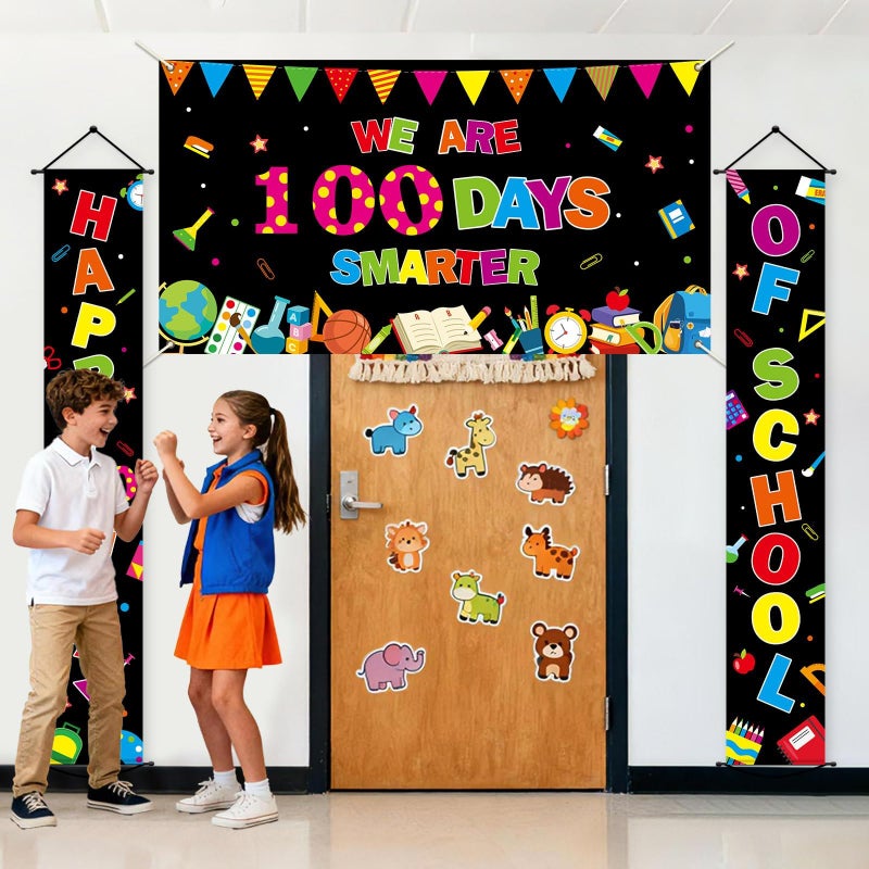 OBUSATT 100th Day of School Decorations Happy 100 Days of School Porch Banner Large We Are 100 Days Smarter Backdrop Happy 100TH DAY Poster Party Photography Background for Kids Classroom Party Supplies - Image 4