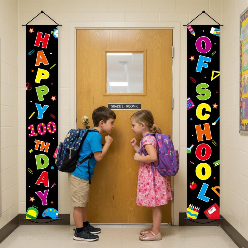 OBUSATT 100th Day of School Decorations Happy 100 Days of School Porch Banner Large We Are 100 Days Smarter Backdrop Happy 100TH DAY Poster Party Photography Background for Kids Classroom Party Supplies - Image 5