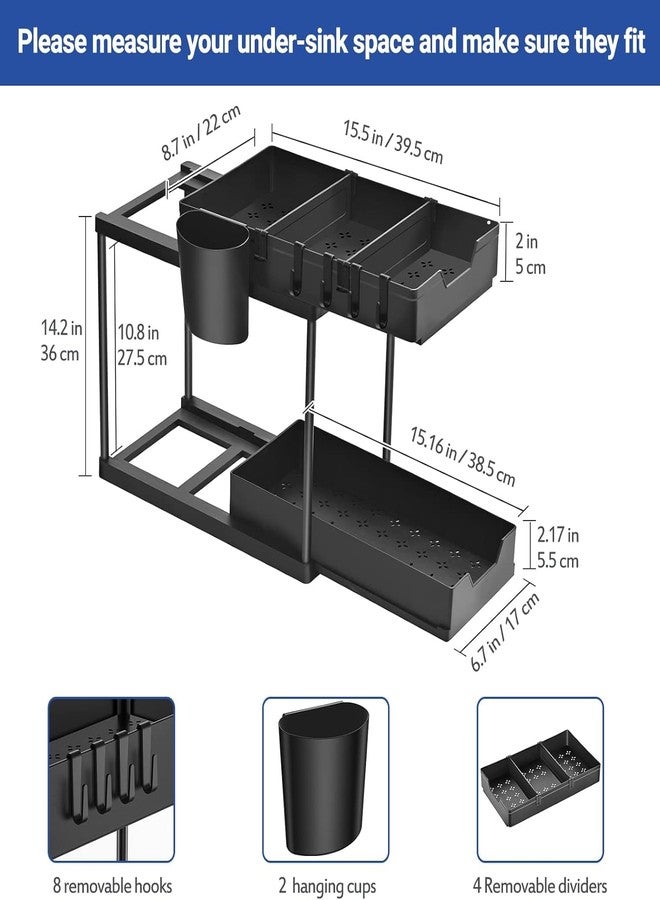 Kevim 1-Pack Under Sink Organizer – 2-Tier Sliding Drawer Storage Rack for Kitchen, Bathroom, and Cabinet Organization – Black - Image 4