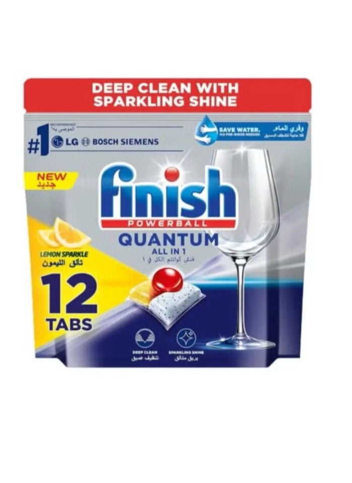 Finish - Finish Quantum Dishwasher Cleaner Powerball All-in-One Tablets for Deep Clean and Sparkling Sparkle, Lemon Sparkle - 12 Tablets - Image 1