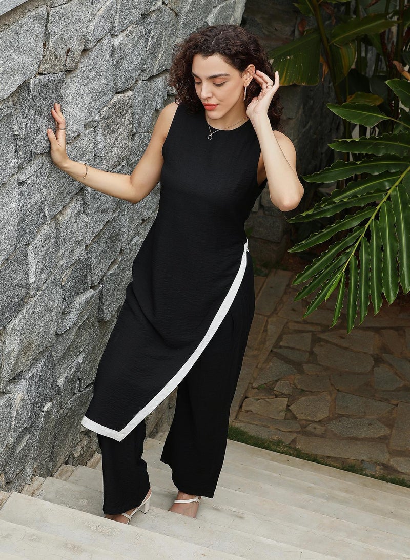 QISSA Women's Raven Black Contrast Tilt Kurta Set - Image 5
