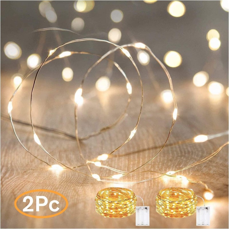 ANJAYLIA 2 Pack Fairy Lights 16.4ft 50 LED String Lights Battery Operated Mini Firefly Starry Lights for Wedding, Bedroom, Party, Christmas, Warm White - Image 1