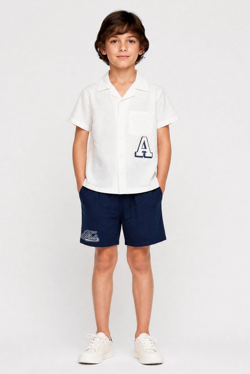 Fudo Kids Boy 3 Pieces Brand Logo Shirt With Shorts And Bucket Hat Set, Multicolor - Image 1