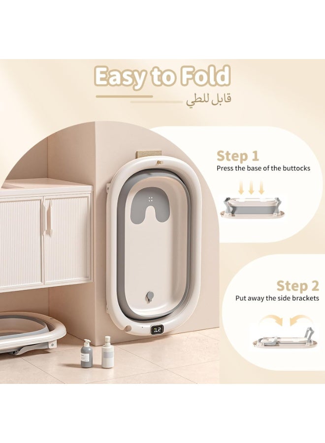 انفوسن حوض استحمام للاطفال قابل للطي مع مقعد من  - حوض استحمام محمول للرضع، فتحة تصريف ومقياس حرارة، ارجل مضادة للانقلاب، حوض استحمام مانع للانزلاق للاولاد والبنات من عمر 0-8 سنوات - Image 3