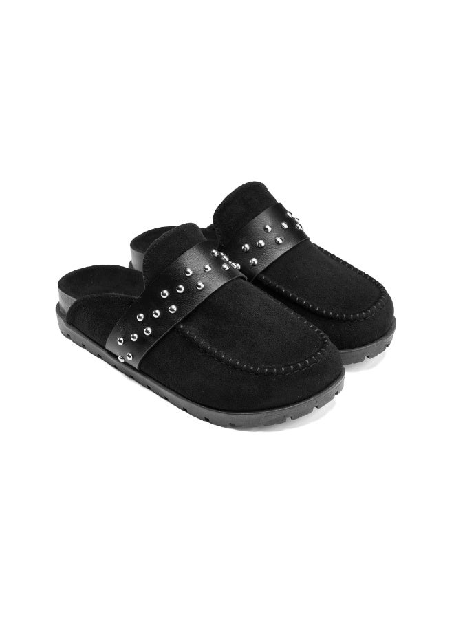 Stylish women's clogs with metal studs - made of high-quality suede - Image 1