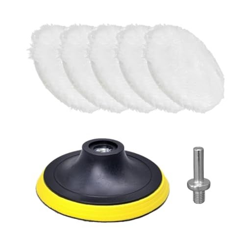 Tuxihapp 7PCS 3 Inch Wool Polishing Buffing Pad Automotive Buffing Wheel Pad with Hook Loop Back and M10 Drill Adapter Car Buffer Drill Attachment Kit for Polishing Waxing Detailing White - Image 1