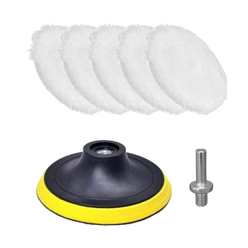 Tuxihapp 7PCS 3 Inch Wool Polishing Buffing Pad Automotive Buffing Wheel Pad with Hook Loop Back and M10 Drill Adapter Car Buffer Drill Attachment Kit for Polishing Waxing Detailing White - Image 3