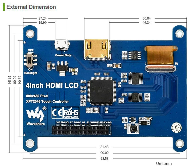 Waveshare شاشة LCD IPS بحجم 4 إنش بدقة 800x480 مع واجهة شاشة تعمل باللمس المقاومة لـ Raspberry Pi 4 B/3 B/3 B+/2 B/B+/B Zero W - Image 2