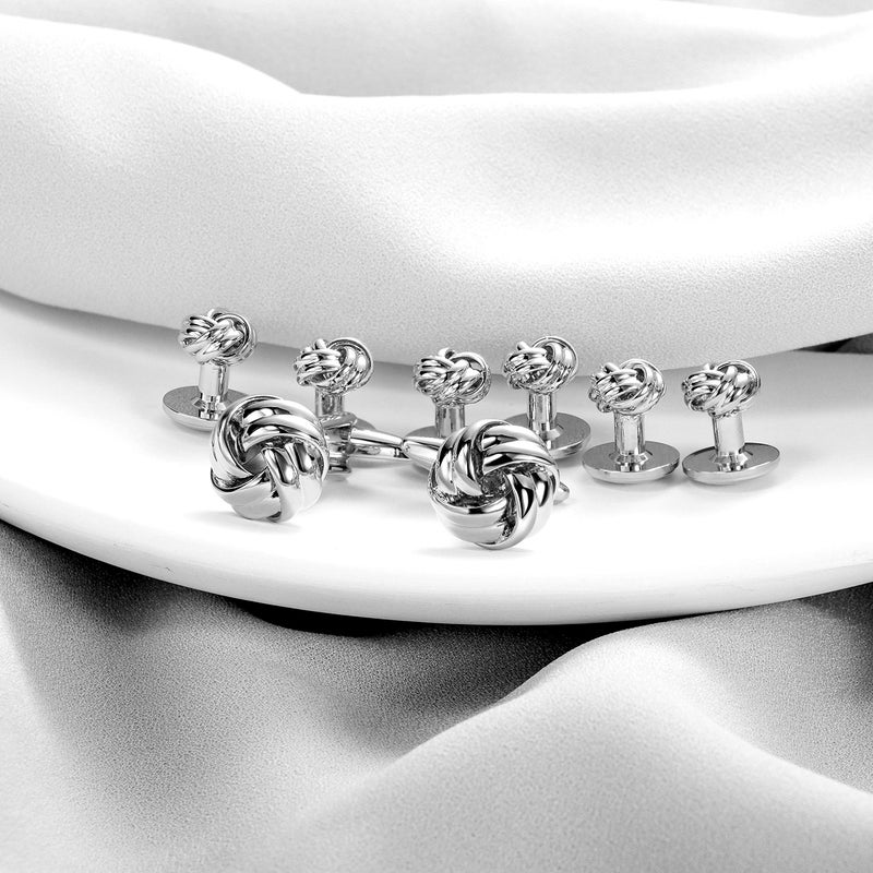 HAWSON Personalize Flower Knot Man Shirt Tuxedo 6 Studs and 2 Cufflinks Set Silver - Image 2