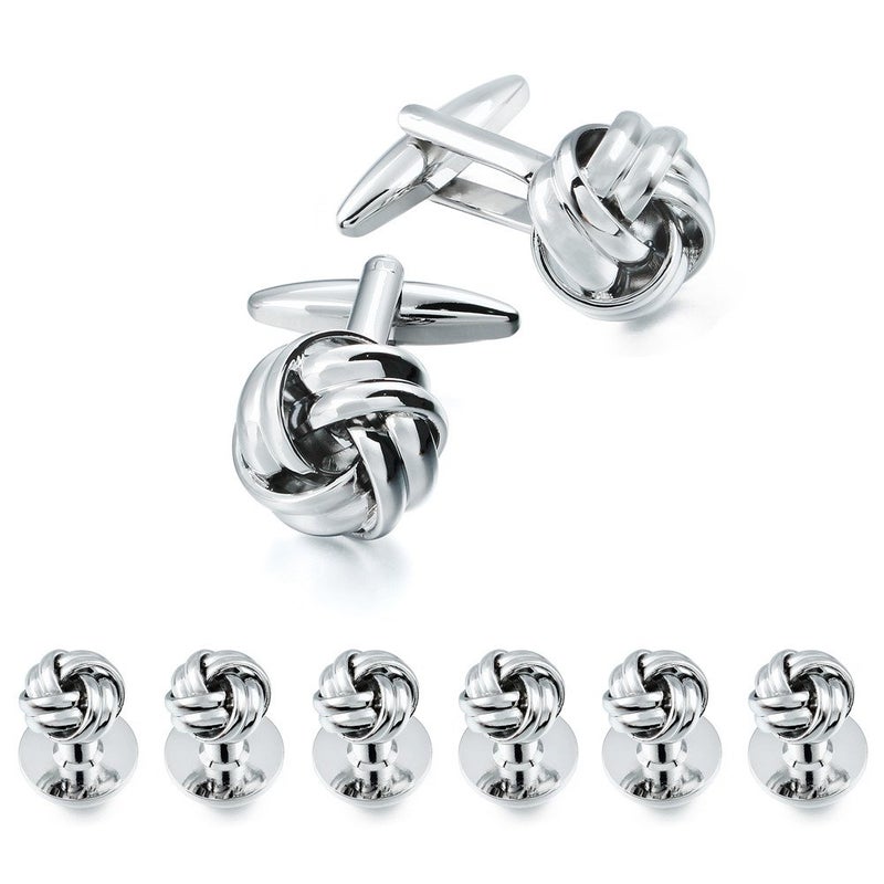 HAWSON Personalize Flower Knot Man Shirt Tuxedo 6 Studs and 2 Cufflinks Set Silver - Image 1