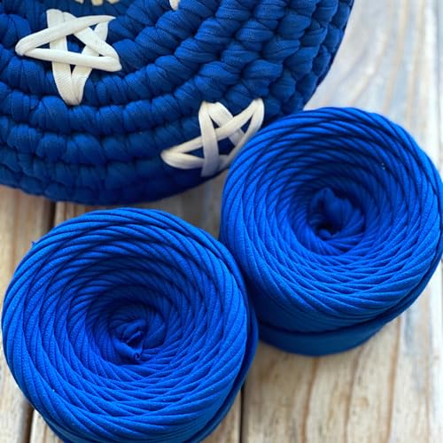 Bobilon Cotton T-Shirt Yarn – 3–5 mm Jersey Ribbon for Crochet, Knitting, Macrame, DIY Crafts – 110 Yards – Fettuccini Zpagetti Style – Organic Cotton Thread - Ultramarine - Image 5