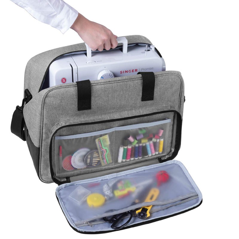 Yarwo Sewing Machine Tote Bag, Universal Portable Carrying Case with Anti-slip Padded Bottom Compatible with Most Standard Sewing Machine and Supplies, Black Dots - Image 2