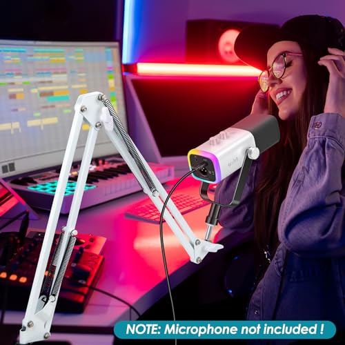 YOUSHARES White Boom Arm for Fifine AM8 White Mic Arm Compatible with Fifine AM8 Microphone Professional Adjustable Scissor White Microphone Boom Arm Stand by YOUSHARES - Image 3