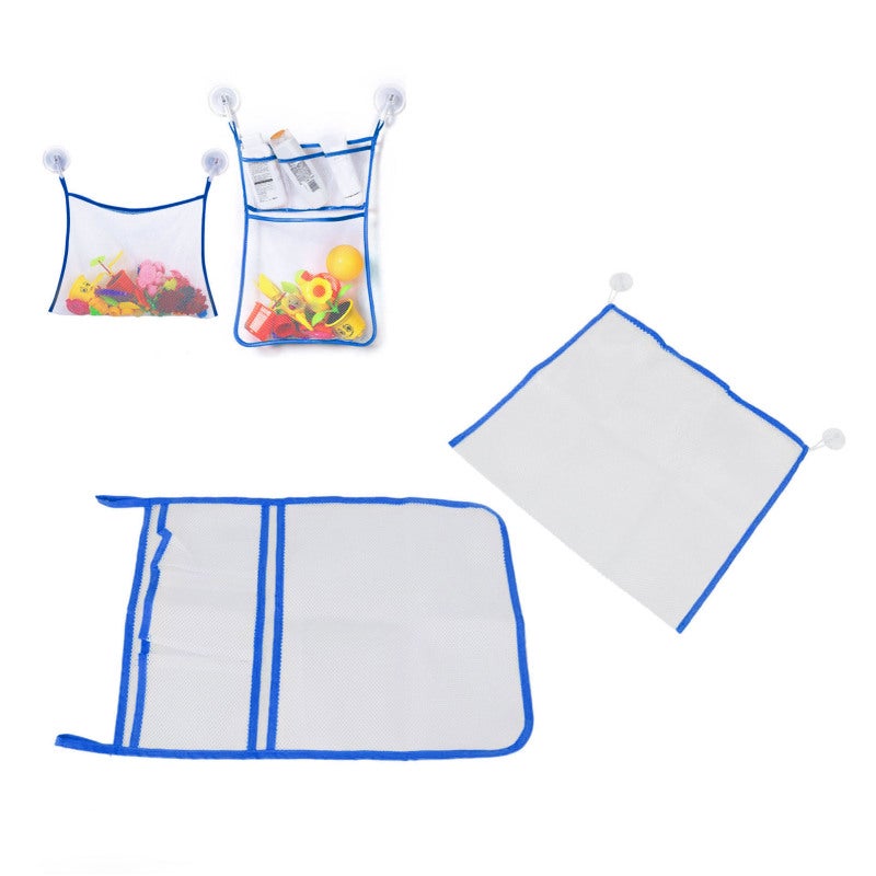 2pcs Mesh Bath Toy Organizer Bathroom Hanging Bathtub Toy Holder Storage Net Bag with Suction Cup Hook Blue - Image 5