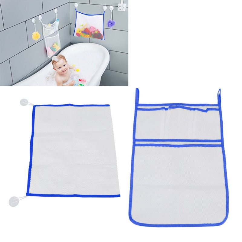 2pcs Mesh Bath Toy Organizer Bathroom Hanging Bathtub Toy Holder Storage Net Bag with Suction Cup Hook Blue - Image 3