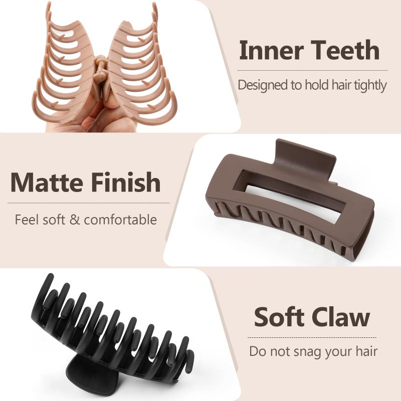 TOCESS 8 Pack Big Hair Claw Clips for Women Large Claw Clip for Thin Thick Curly Hair 90's Strong Hold 4.33 Inch Nonslip Matte Jumbo Hair Clips (8 Pcs) - Image 5