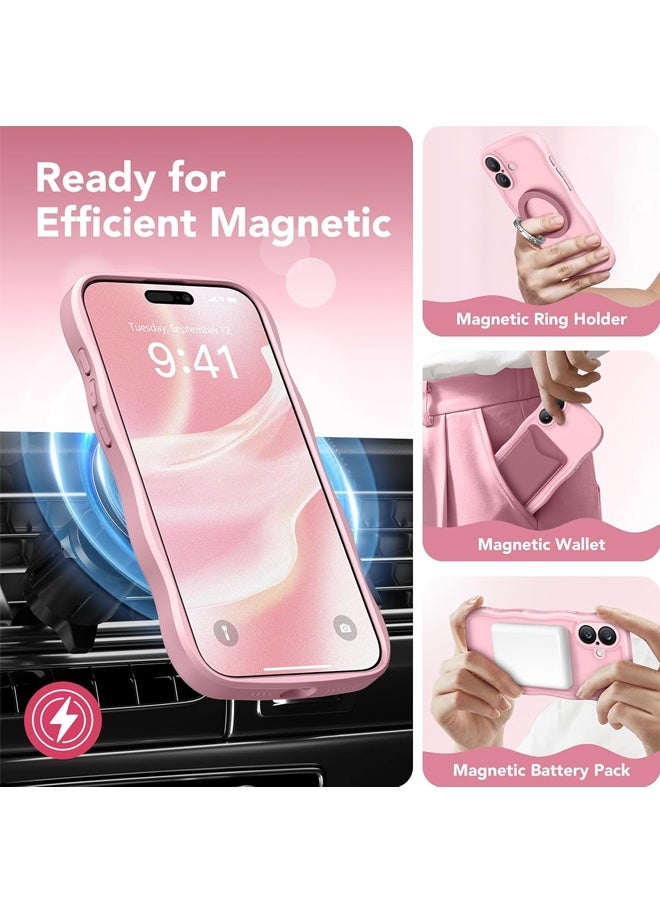 Compatible for iPhone 16 Case for Women Girls, Upgraded [Full Camera Protection] [Compatible with MagSafe] Cute Wave Translucent Matte Phone Case for iPhone 16, Peach Pink - Image 3