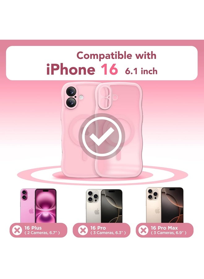 Compatible for iPhone 16 Case for Women Girls, Upgraded [Full Camera Protection] [Compatible with MagSafe] Cute Wave Translucent Matte Phone Case for iPhone 16, Peach Pink - Image 2
