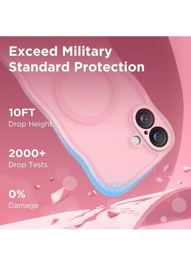 Compatible for iPhone 16 Case for Women Girls, Upgraded [Full Camera Protection] [Compatible with MagSafe] Cute Wave Translucent Matte Phone Case for iPhone 16, Peach Pink - Image 5