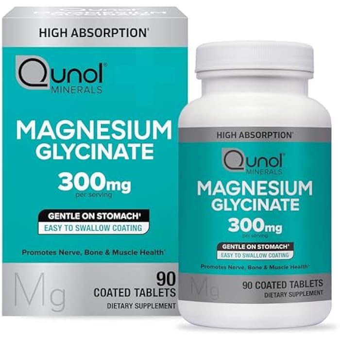 Qunol Magnesium Glycinate 300mg, 100% Glycinate Chelated Magnesium Supplement, 90ct Tablets - Image 1