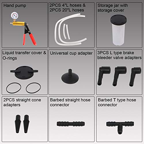 YSTOOL Brake and Clutch Fluid Hand Pump Vacuum Bleeder Tool Kit Brake Oil Change Power Steering Fluid Bleeding Set with Hand Pump Jar Adapters for Auto Car Truck Motorcycle Use - Image 2