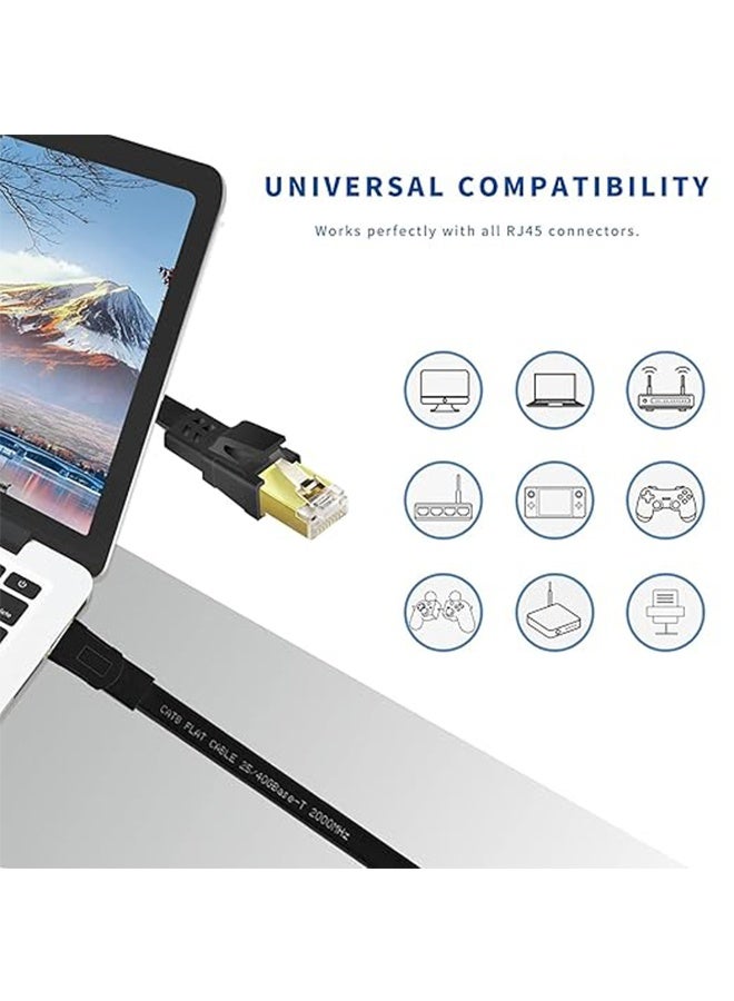 HAVEN CAT8 Ethernet Cable 10M, Flat High Speed 40Gbps 2000MHz Heavy Duty LAN Network Cable, Gold Plated RJ45 Connector, Shielded Indoor & Outdoor Weatherproof Cord for Modem Router Switch Gaming PC Smart TV Xbox PS4 PS5 - Black - Image 5