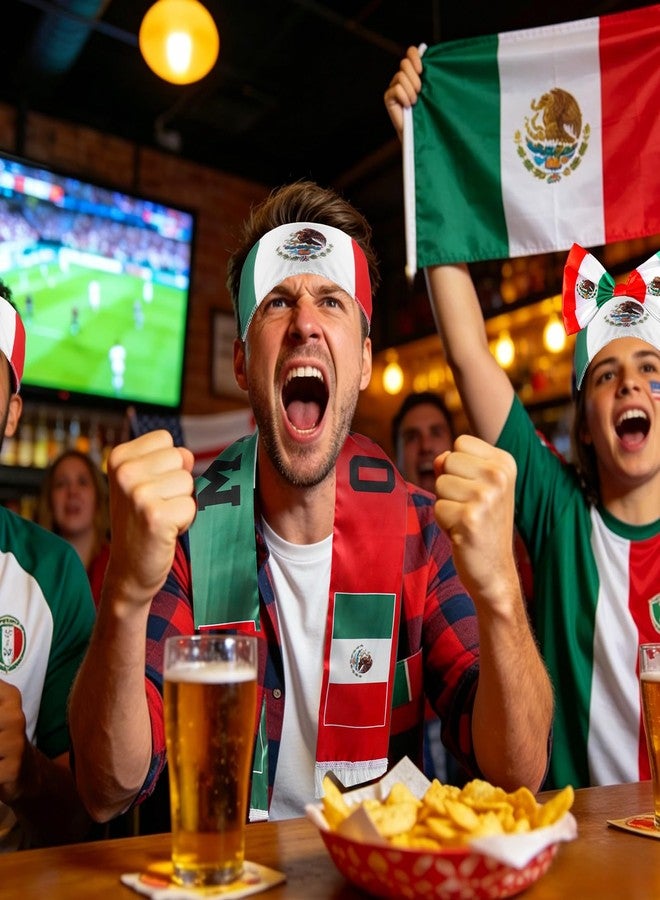 Achoulei 2026 Soccer Fan Gift Set, Mexico Flag Patriotic Accessories Bundle Includes Flag, Cape, Headband, Scarf, Hair Hoop, Drawstring Bag for World Cup, Sports Events, Party, Parade (Mexico) - Image 2