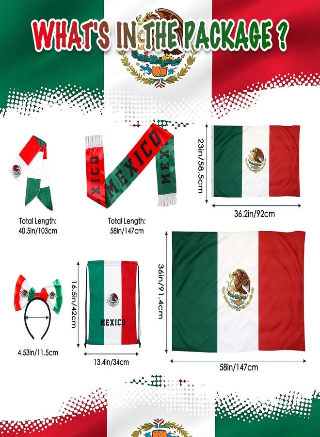 Achoulei 2026 Soccer Fan Gift Set, Mexico Flag Patriotic Accessories Bundle Includes Flag, Cape, Headband, Scarf, Hair Hoop, Drawstring Bag for World Cup, Sports Events, Party, Parade (Mexico) - Image 4