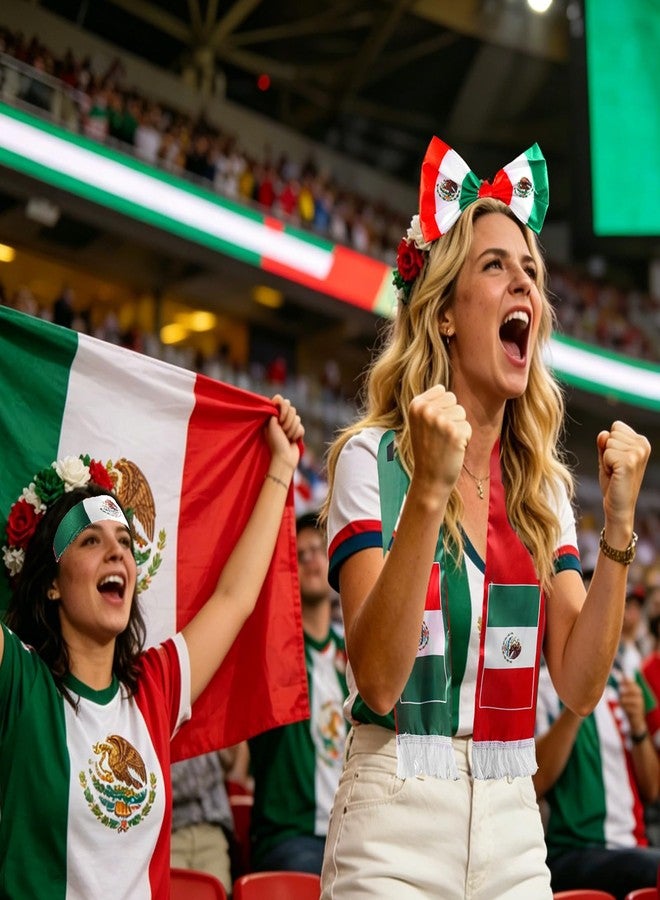 Achoulei 2026 Soccer Fan Gift Set, Mexico Flag Patriotic Accessories Bundle Includes Flag, Cape, Headband, Scarf, Hair Hoop, Drawstring Bag for World Cup, Sports Events, Party, Parade (Mexico) - Image 1