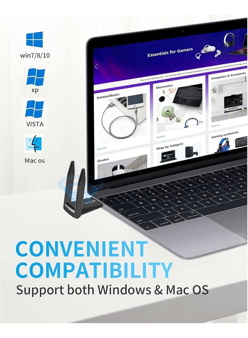 VIUAUAX Wireless USB WiFi Adapter,1300Mbps Dual Band 2.4/5Ghz Wireless Network External Receiver,5dBi Dual Band Wifi Dongle For PC/Desktop/Tablet/Laptop - Image 4