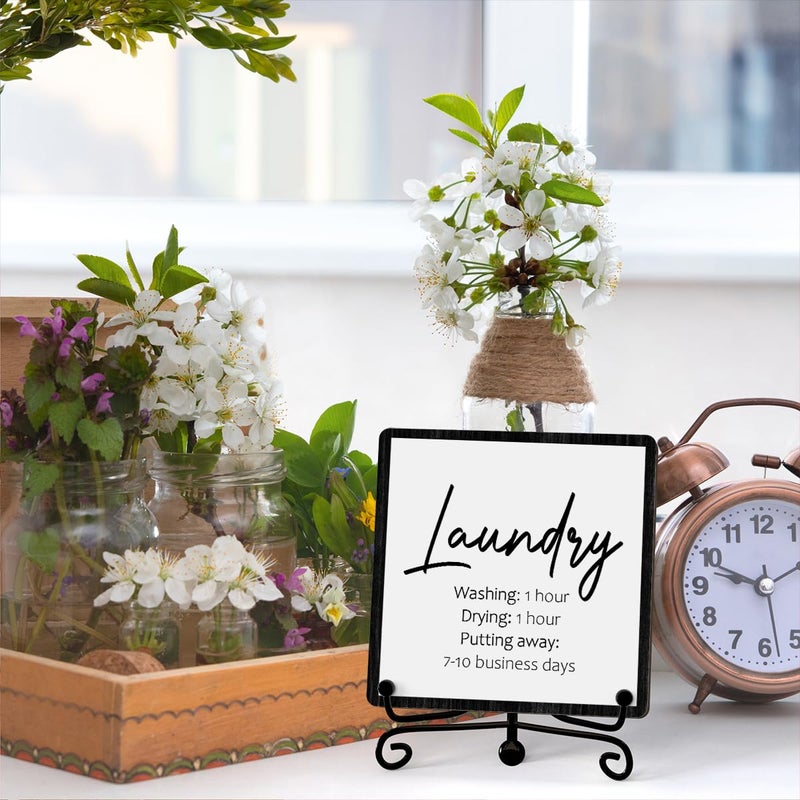 JUSITAKEET Laundry Room Desk Decor, Laundry Sign, Desk Decorations For Laundry Room, Farmhouse Funny Laundry Shelf Decor, Rustic Wooden Plaque With Stand (C07) - Image 4