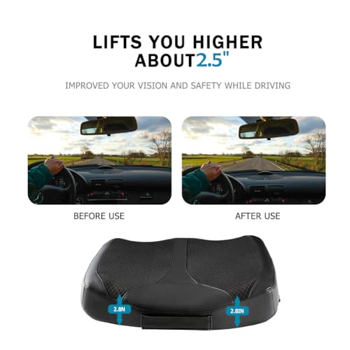 QYILAY Car Memory Foam Heightening Front Seat Cushion for Short People Driving, Hip(Coccyx/Tailbone) and Lower Back Pain Relief Butt Pillows, Adult Booster Seat for Car. (Black) - Image 2
