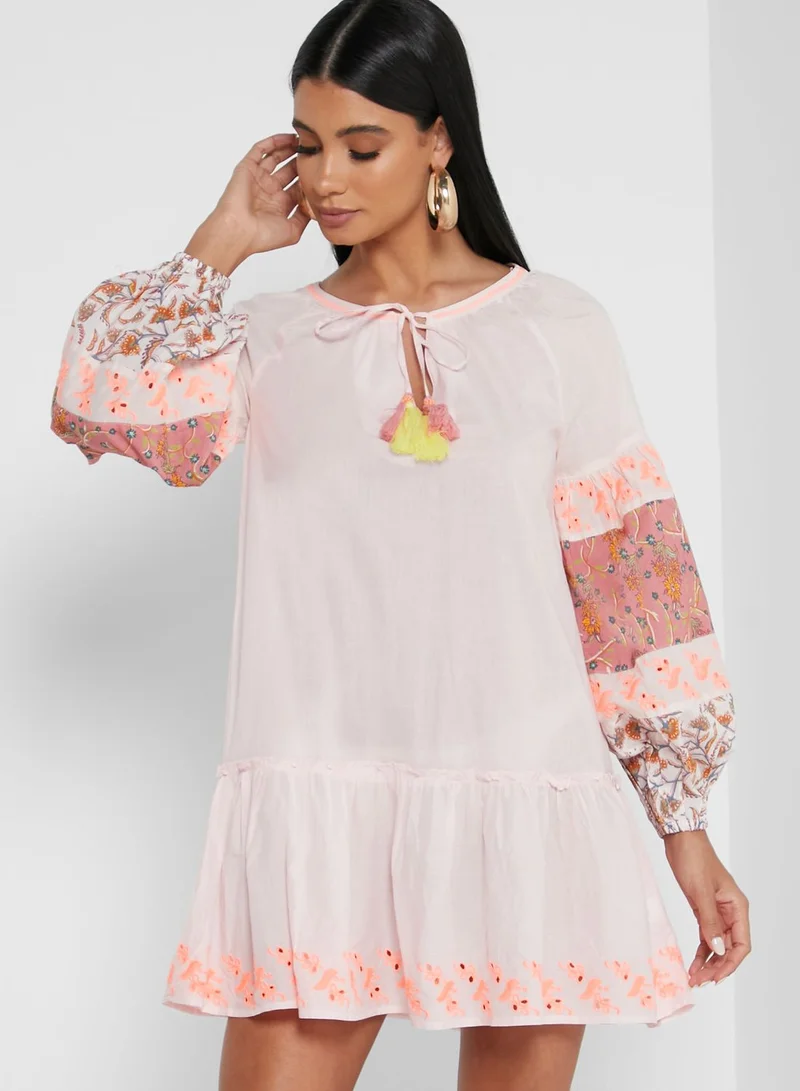 RIVER ISLAND Print Sleeve Smock Beach Dress