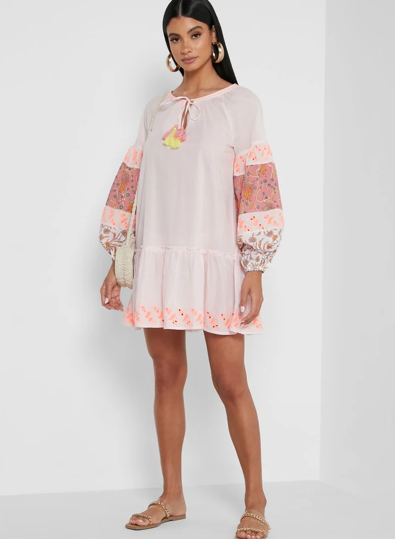RIVER ISLAND Print Sleeve Smock Beach Dress