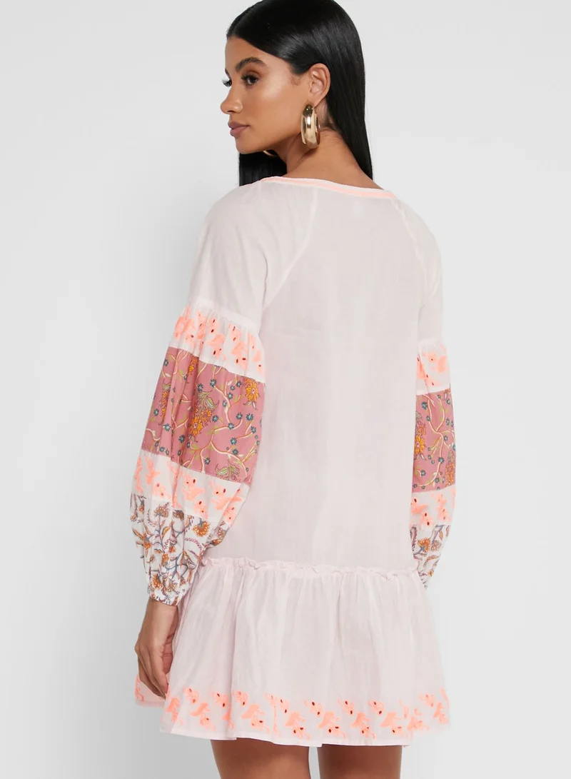 RIVER ISLAND Print Sleeve Smock Beach Dress