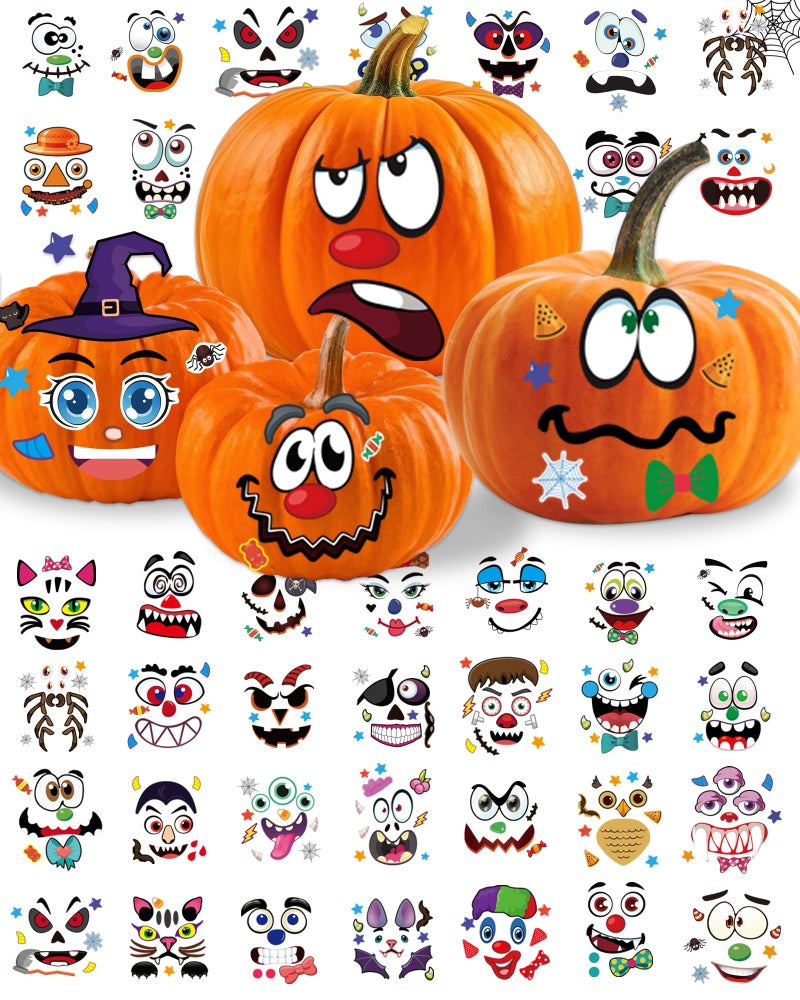 Aowplc Pumpkin Decorating Stickers Kit 48 Different Fun Faces Large Halloween Stickers for Crafts Party Favors and Treats - Image 2