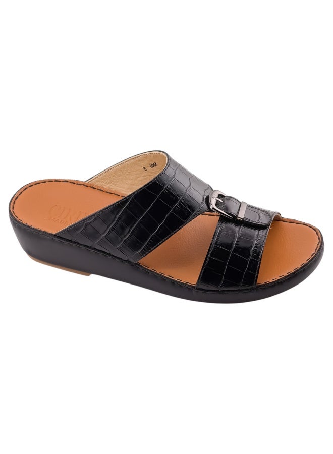 AET A E T Handmade Arabic Sandals For Men | Outdoor Mens Slippers | Everyday Flip Flops Open Toe | Arabic Full Genuine Crocodile Leather With Buckle | New Design | Tan Footbed | Comfortable & LightWeight - Image 1