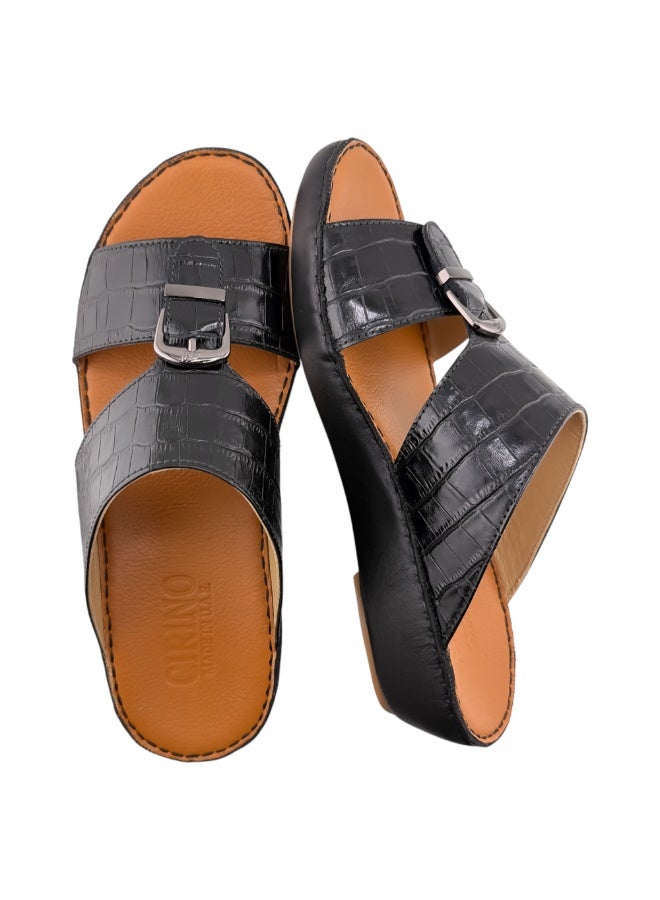 AET A E T Handmade Arabic Sandals For Men | Outdoor Mens Slippers | Everyday Flip Flops Open Toe | Arabic Full Genuine Crocodile Leather With Buckle | New Design | Tan Footbed | Comfortable & LightWeight - Image 2