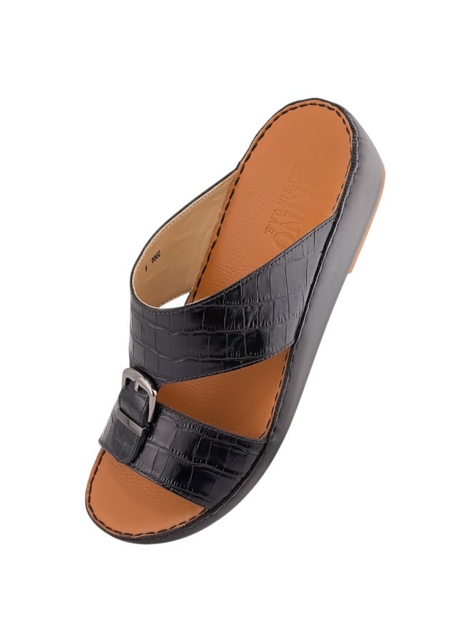 AET A E T Handmade Arabic Sandals For Men | Outdoor Mens Slippers | Everyday Flip Flops Open Toe | Arabic Full Genuine Crocodile Leather With Buckle | New Design | Tan Footbed | Comfortable & LightWeight - Image 3