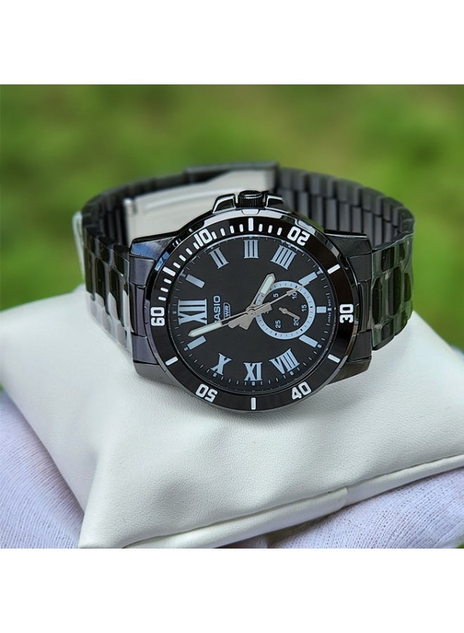 كاسيو ساعة كاسيو رجالية ستانلس ستيل باللون الأسود MTP-VD200B-1BUDF – ميناء أسود مع إطار دوّار وعرض للتاريخ ومقاومة للماء - Image 2