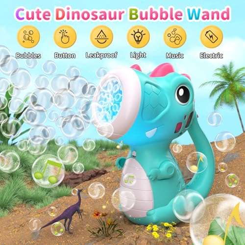 newcrave Bubble Machine Wand for Boys Girls Dinosaur Bubble Machine Maker Blower Toys with Light Music Toddler Outdoor Toys for 2 3 4 5 Year Old Boy Girl Birthday Gifts Bubble Solution Blue - Image 5