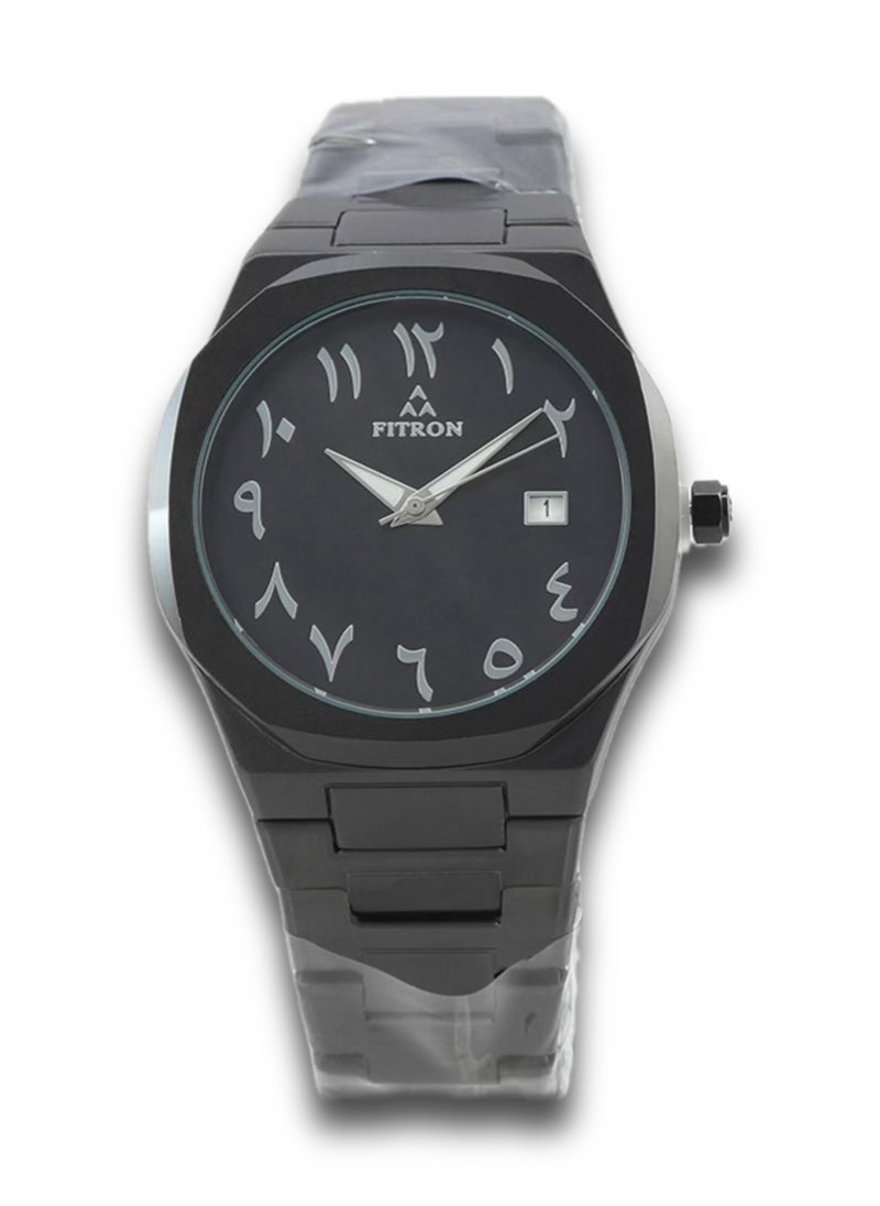 Fitron - Fitron Men's Full Black Wrist Watch with Date and Black Dial with Arabic Numbers - Image 1